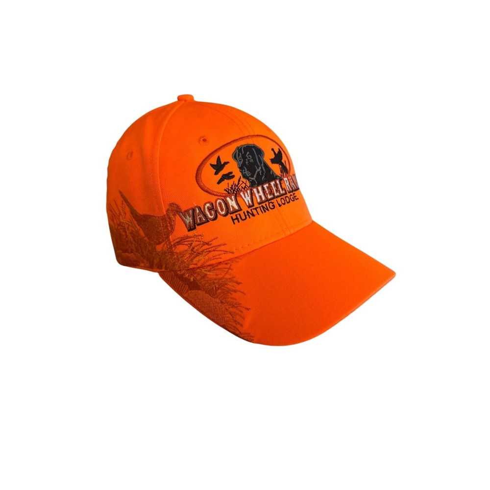 Wagon Wheel‎ Ranch Hunting Lodge Orange Adjustable Hat Embroidered One Size